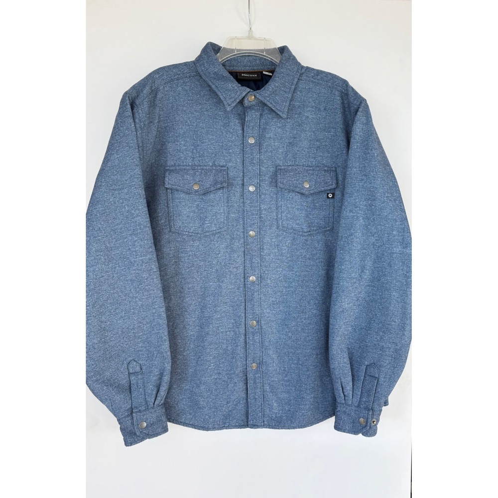 Marmot Insulated Snap Front Work Shirt Jacket Blue Mens Large Warm Thick Outdoor